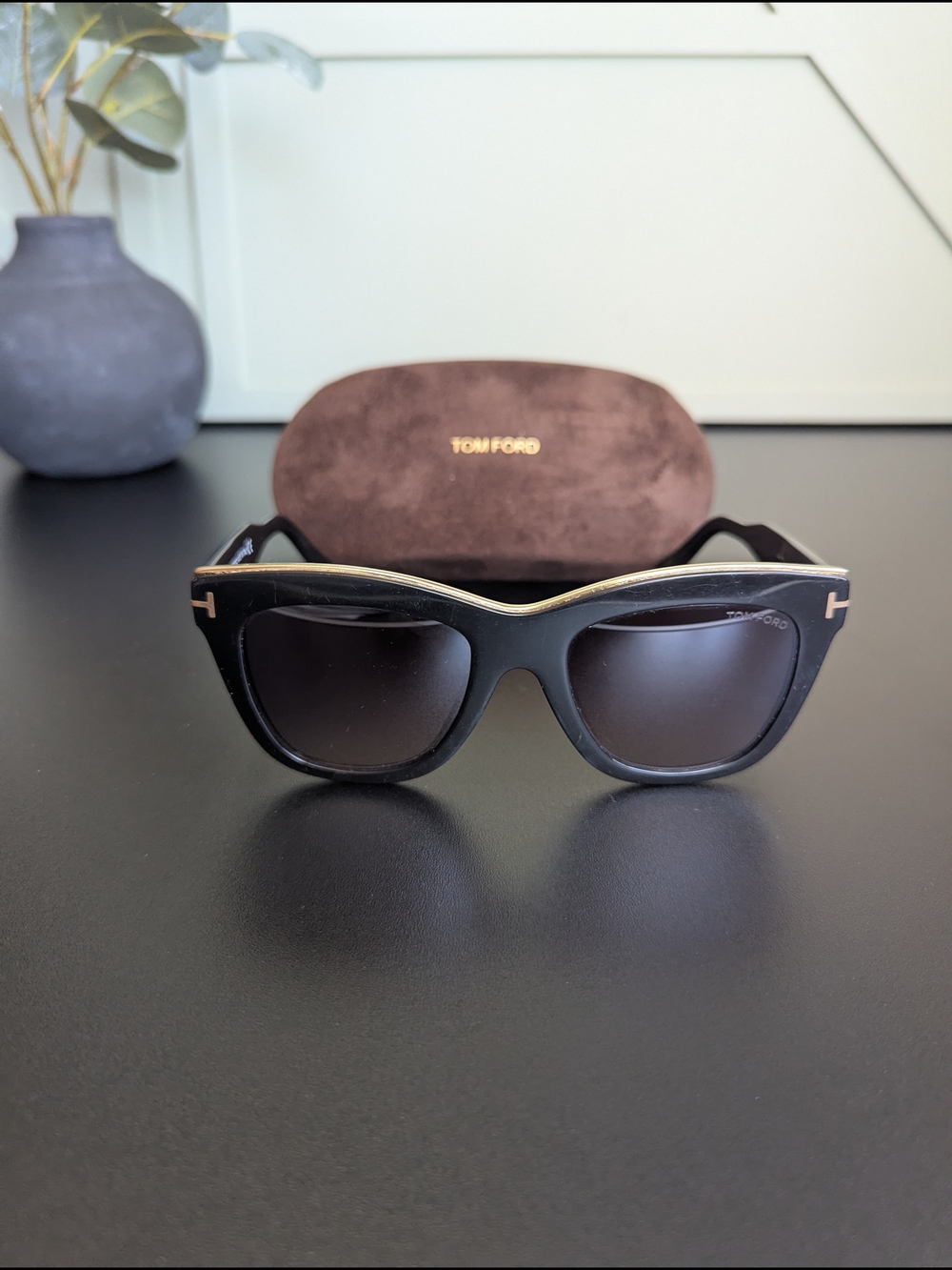 Tom Ford Black Sunglasses with Gold Trim - Women's Cat Eye